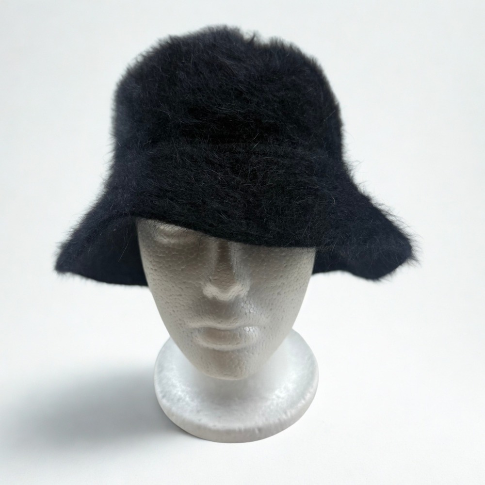 Fuzzy Bucket Hat Womens OS Black‎ Angora Blend Soft Cloche D.N.Y Winter Chic